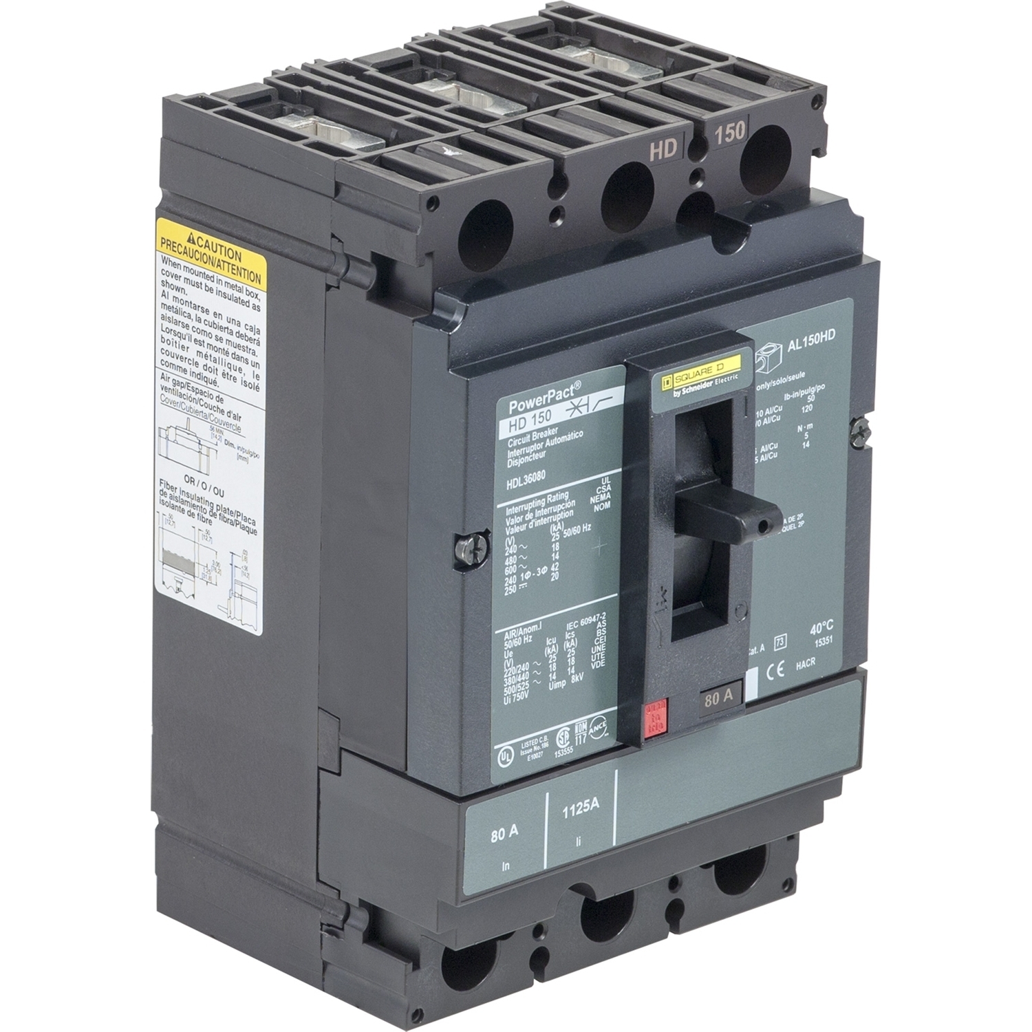Circuit breaker, PowerPacT H, 110A, 3 pole, 600VAC, 14kA, lugs, thermal magnetic, 100%