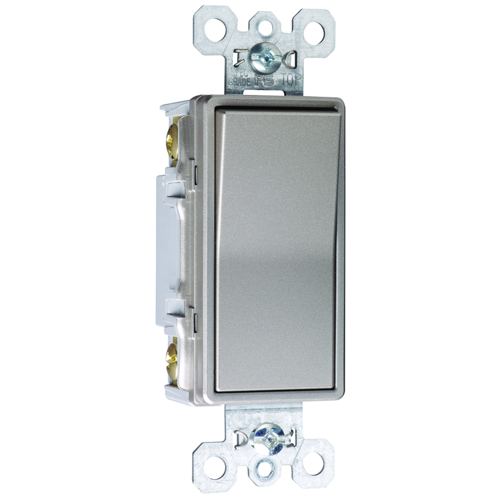 NickelDecorator Switch, 4-Way 15amp, 120/277VAC with ground, side and, back wire. Our complete line of Decorator devices combine today's design aesthetics with ease of installation, reliability, and performance that never goes out of style.