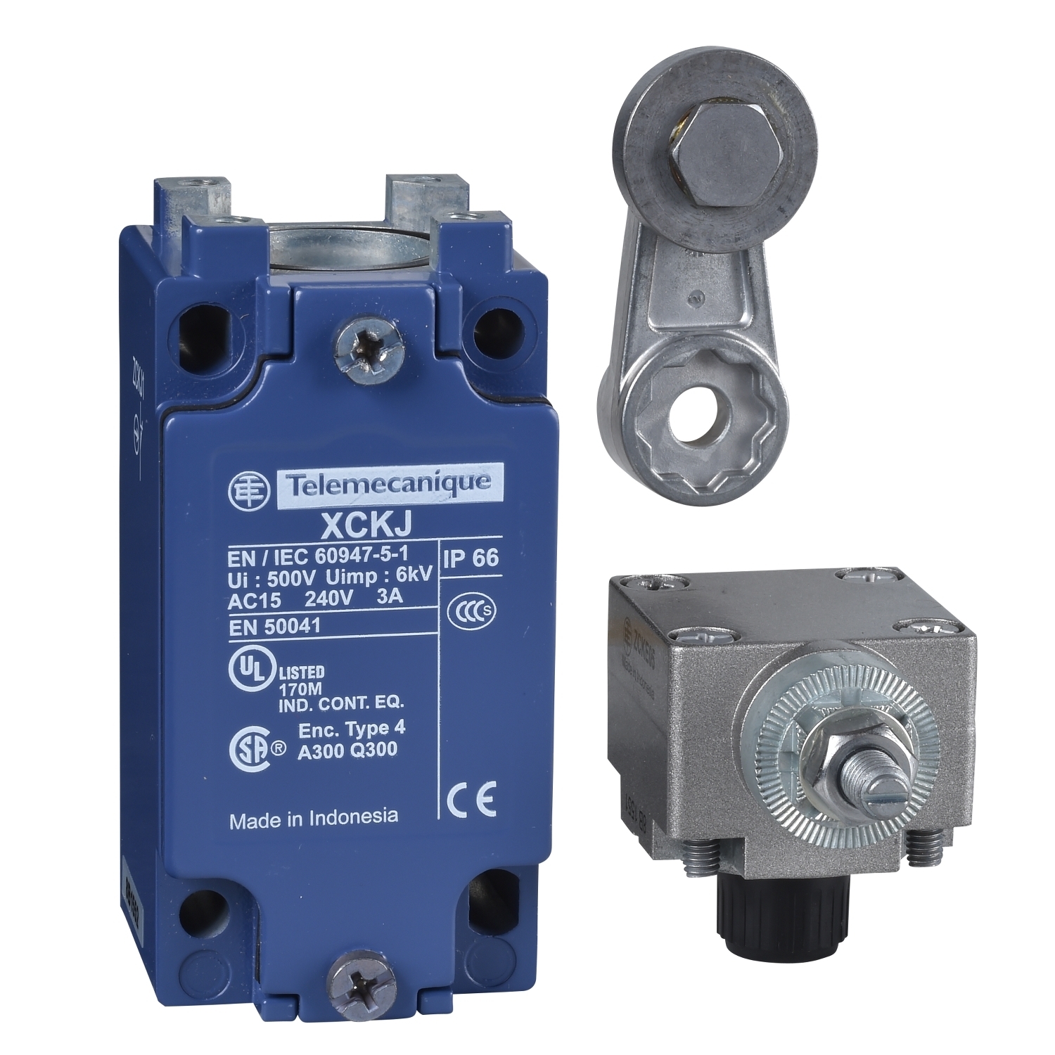 Limit switch,  XC Standard, XCKJ, steel roller lever, 1NC+1 NO, snap action, 1/2NPT