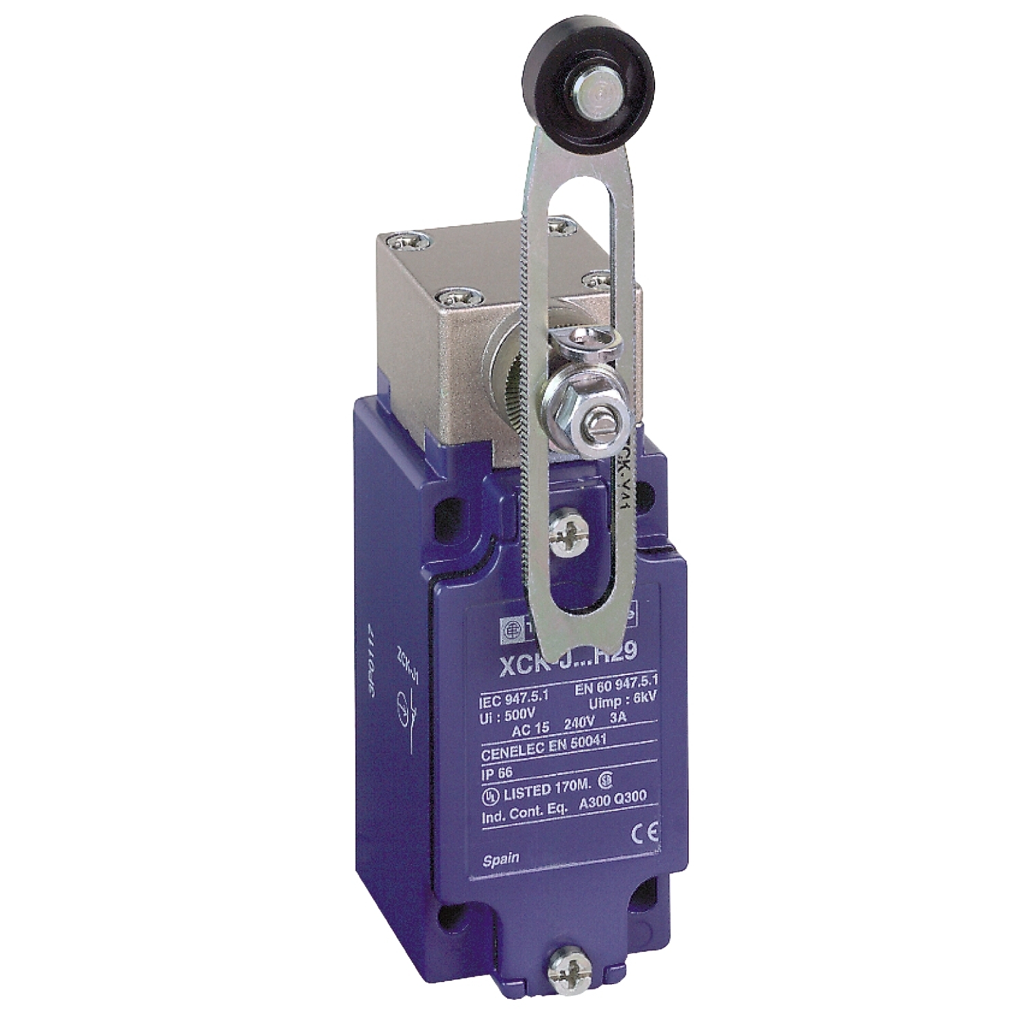 Limit switch,  XC Standard, XCKJ, steel roller lever variable length, 1NC+1 NO, snap, 1/2NPT