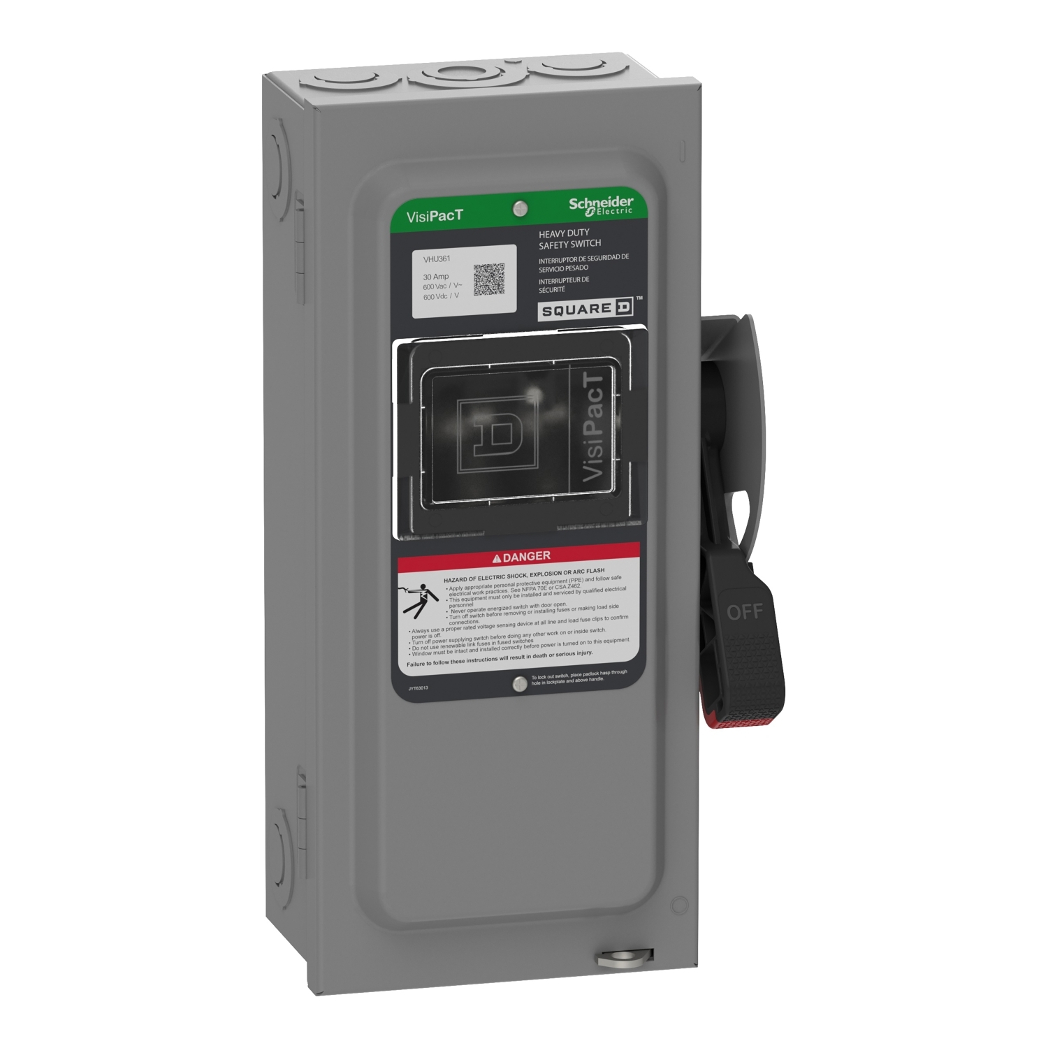 Safety switch, VisiPacT, heavy duty, unfused, viewing window, NEMA 1, 600V, 30A, 3 pole