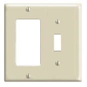 2-Gang 1-Toggle 1-Decora/GFCI Device Combination Wallplate, Standard Size, Thermoset, Device Mount, Ivory