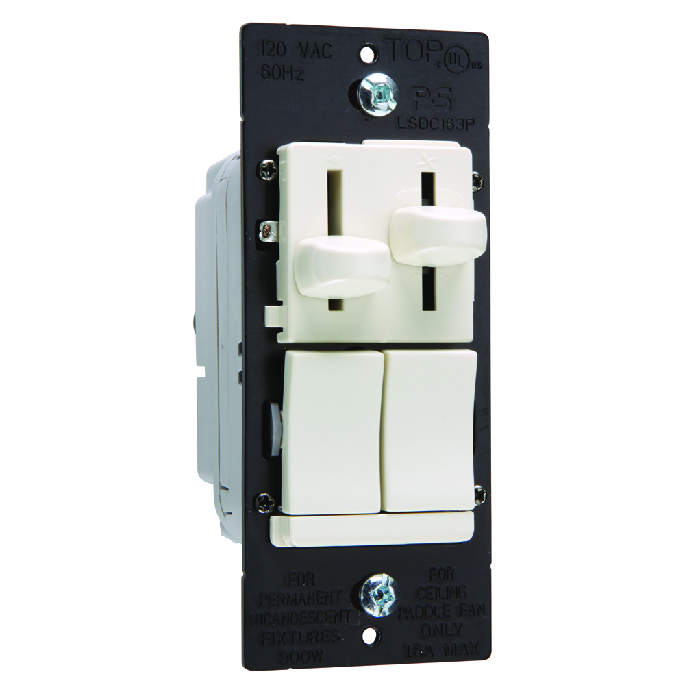 Preset 3-speed/3way De-Hummer Fan Control with 3way Dimmer, 300W Light Almond