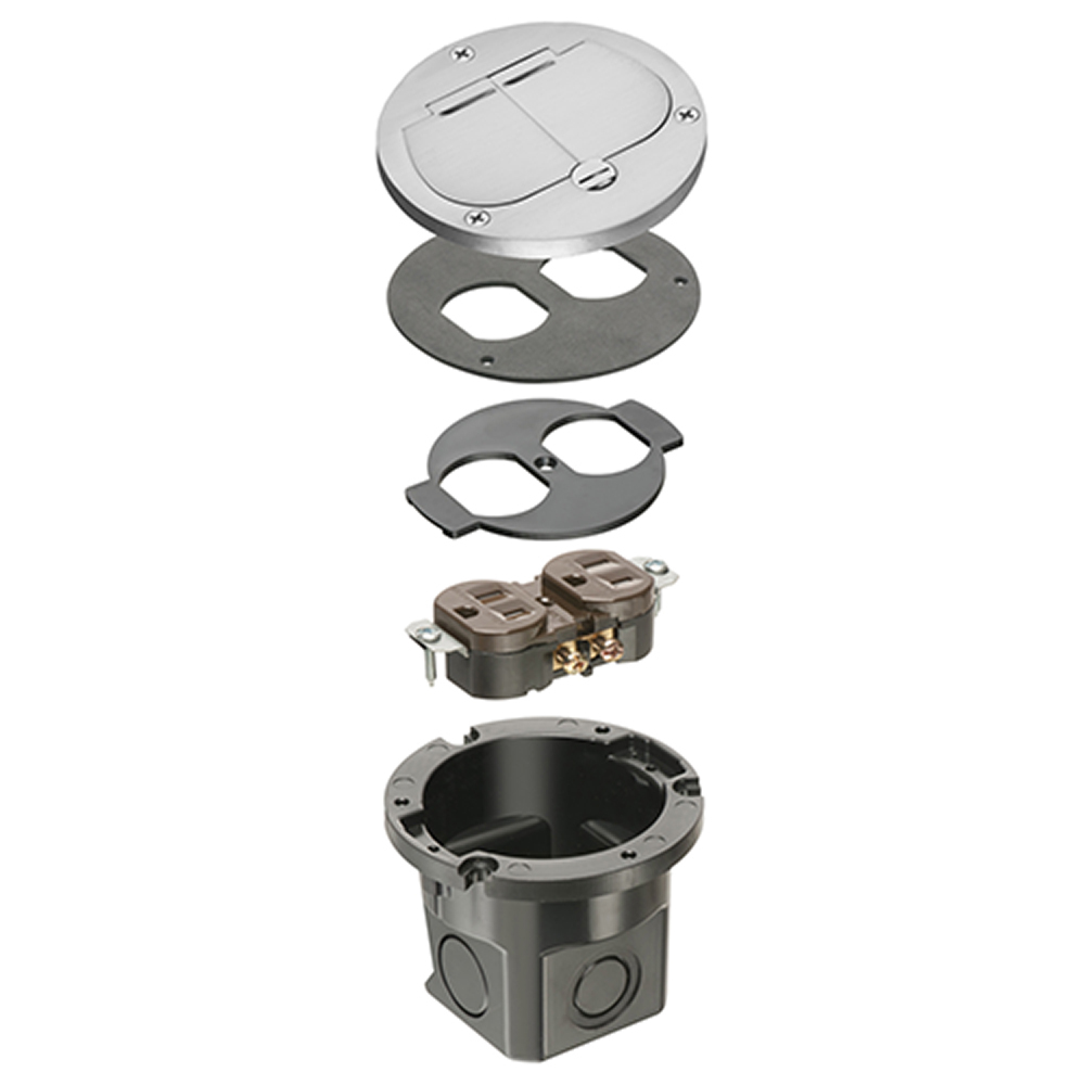 Flush to the floor cut in box kit with nickel-plated brass cover with (2) flip lid.