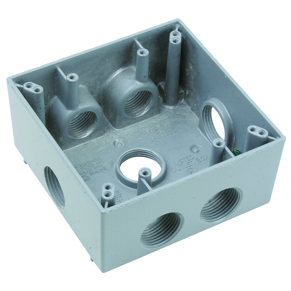 Weatherproof 2 Gang Box, 7 hole 3/4, 30.5 Cu.In.,Gray (2 Holes Each End, 1 Hole Each Side, 1 Hole in Back)