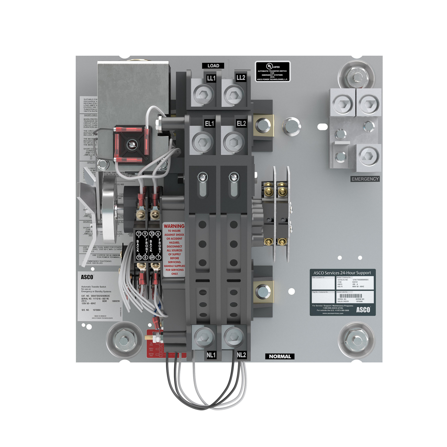 D-Frame ATS, ASCO Series 300, open transition, 2 pole, 200A, 240V, open type, Cat D03ATSA20200FG00 [TAA, BAA, BABA]