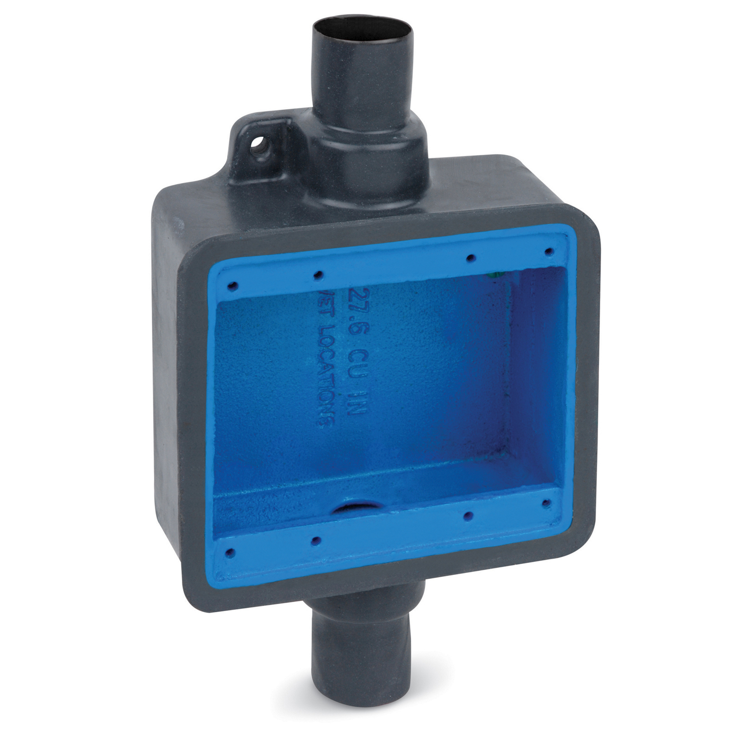 PVC Double-Coated Feed-Thru Device Box, Shallow Style, Double Gang, Two Hub, Hub Size 3/4 Inch/21 Metric, Iron Alloy, Gray