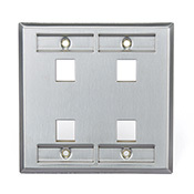 QuickPort Wallplate, Dual Gang, 4-Port, Stainless Steel, with Designation Window