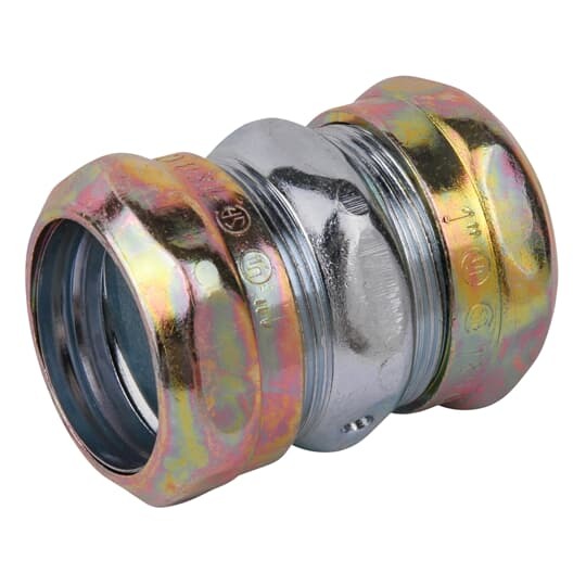 Compression Coupling, Raintight, Conduit Size 1/2 Inch, Material Zinc Plated Steel, For use with EMT Conduit