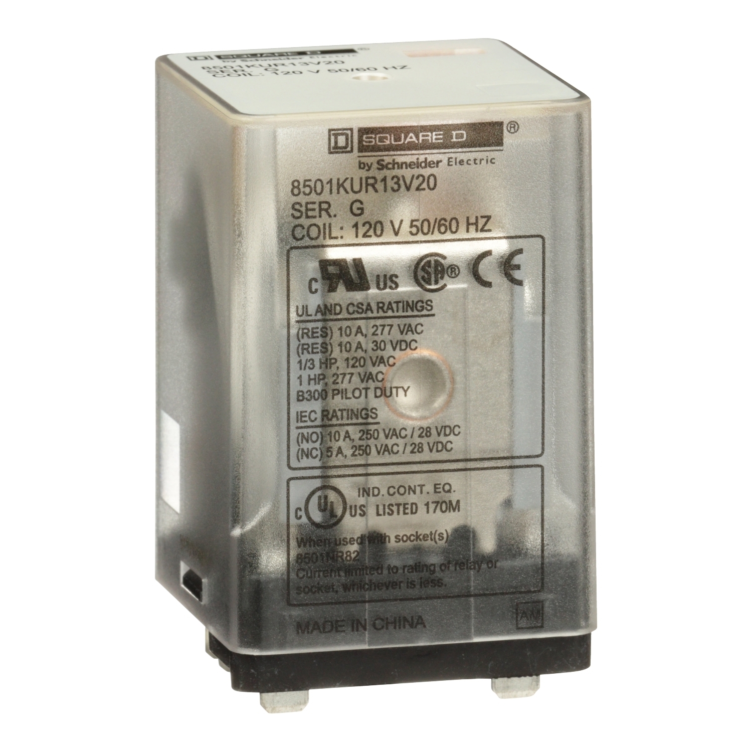 Relay, Harmony 8501K, 3PDT, 11 blades, coil, 10A resistive at 120V AC, 0.5 HP at 240V AC, 120V AC, 3NO + 3NC