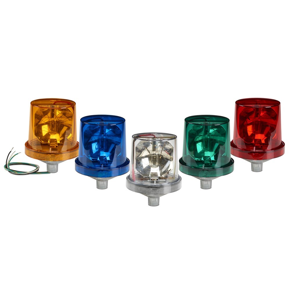 Electraray Rotating Warning Light Red - Available in 120VAC. Five dome colors: Amber, Blue, Clear, Green and Red. 25 watt incandescent lamp. Integrated 1/2-inch NPT pipe mount. Indoor/outdoor use. Type 4X, IP66 enclosure. IP69K compliant. UL and cUL Listed.