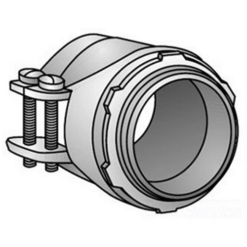 OZ-Gedney Type 24 Center Stopped Straight Squeeze Connector, Size: 1-1/2 IN, Connection: Male NPS Hub X Screw Clamp, Conductor Range: 1-5/8 - 1-7/8 IN, Malleable Iron, Finish: Zinc Electroplated, Insulated Throat, Dimensions: 1-7/8 IN Length X 2-5