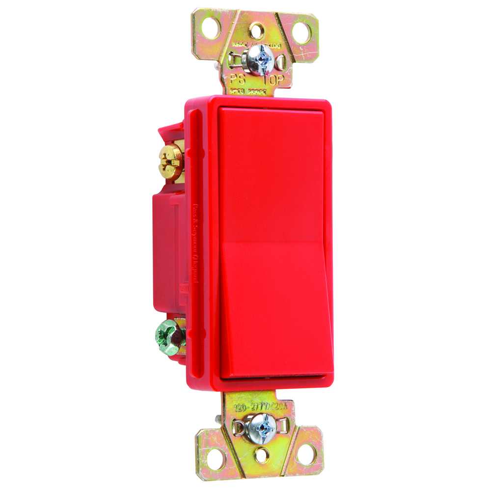 Three-way, Back and Side Wire, Decorator Switch, 20 amps, 120/277 volts, Red.