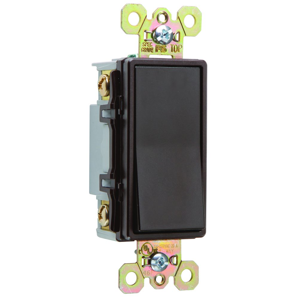 Four-Way, Back and Side Wire, Decorator Switch, 20 amps, 120/277 volts, Brown.
