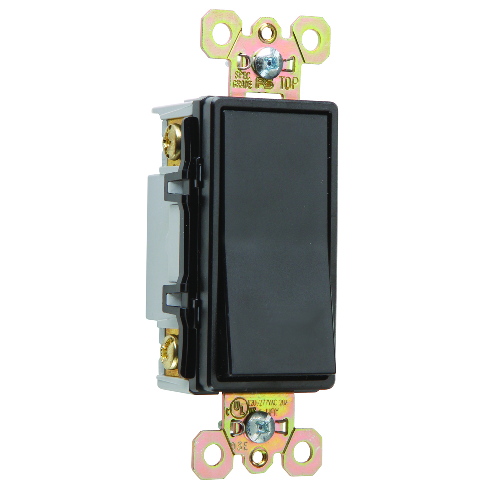 Four-way, Back and Side Wire, Decorator Switch, 20 amps, 120/277 volts, Black.