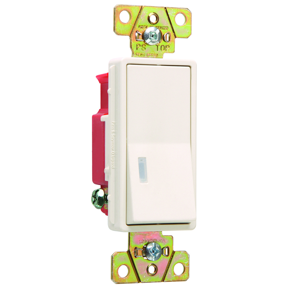 Single Pole, Back and Side Wire, Illuminated Decorator Switch, 20 amps, 120 volts, Light Almond.