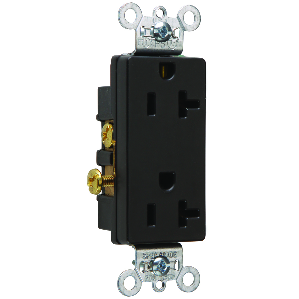 Heavy-Duty Decorator Spec Grade Duplex Receptacle Side Wire 20amp 125volt Black
