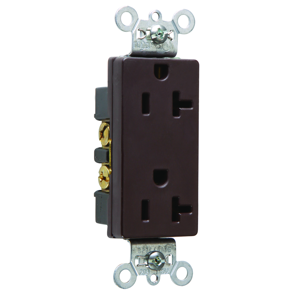 Heavy-Duty Decorator Spec Grade Duplex Receptacle Back and, Side Wire 20amp 125volt Brown