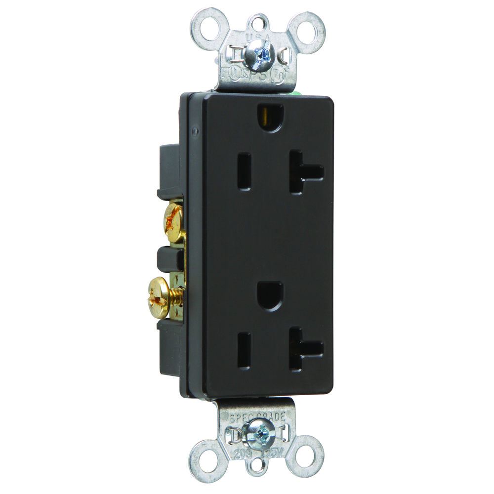 Heavy-Duty Decorator Spec Grade Duplex Receptacle Back and, Side Wire 20amp 125volt Black