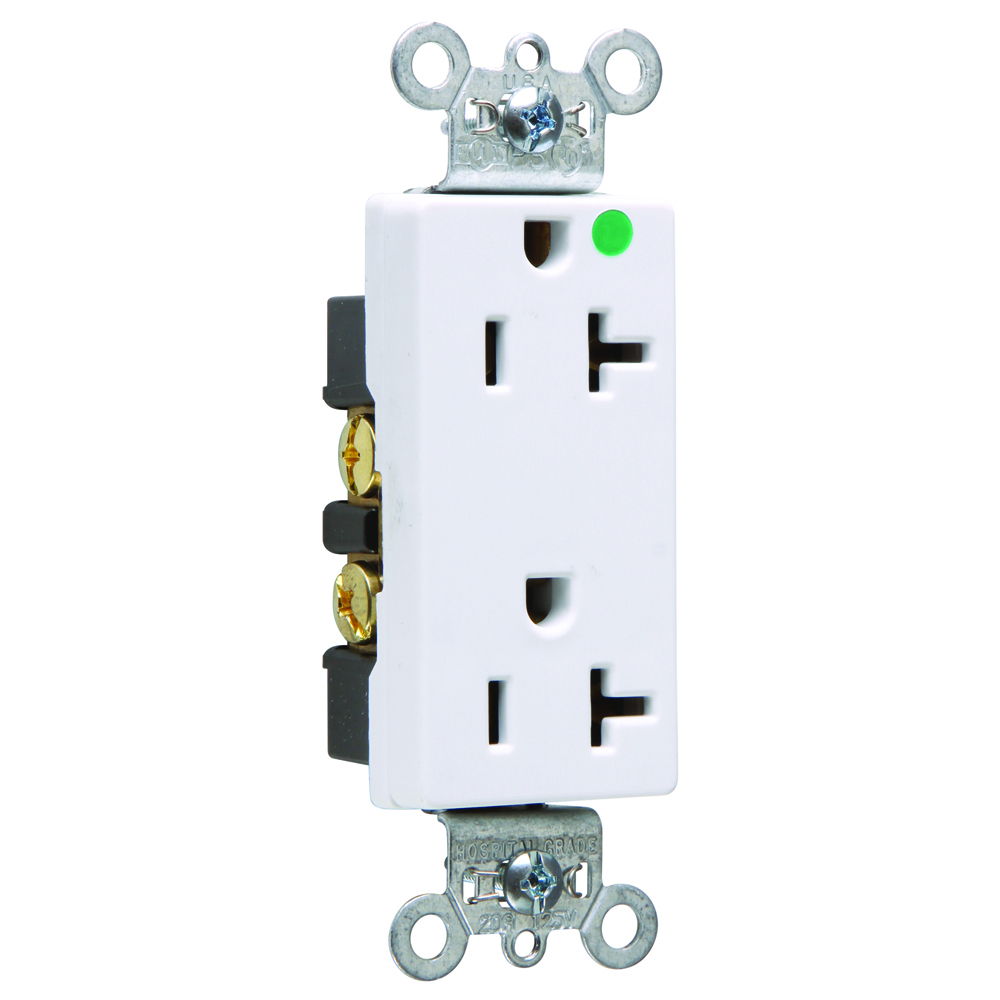Heavy-Duty Decorator Hospital Grade Duplex Receptacle Back and, Side Wire 20amp 125volt White