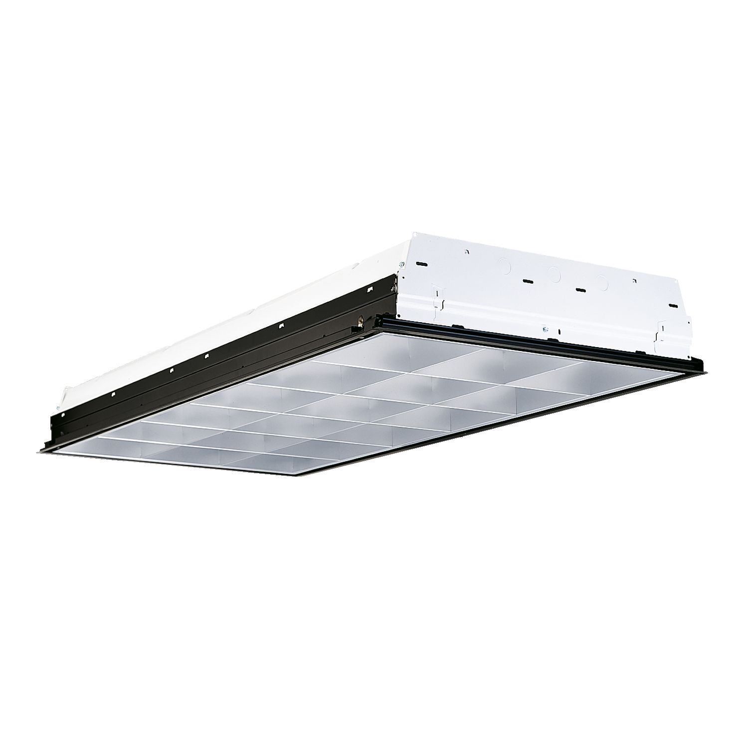 3 Lamp, 2'x4' Static Parabolic, 18 Cell, Semi Specular/Low Iridescent Haze 3" Louver, CEE Listed Electronic Ballast, T8