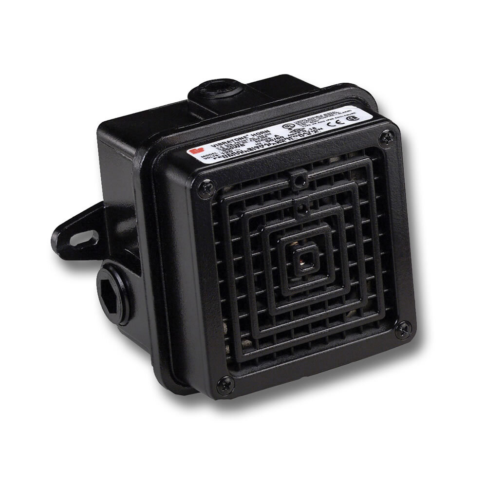 Vibratone Hazardous Location Horn With Back Box, 120VAC - Available in 120VAC and 240VAC. Coded or sustained tones. Produces 100 dBa at 10 feet (110 dBa at 1 meter). Fuse terminal block provided for field wiring. Surface, flush or semi-flush mounting. Indoor or outdoor use. Type 4X, IP65 enclosure. IP69K compliant. CSA Certified. UL and cUL Listed for Class I, Division 2, Groups A, B, C and D & Class II, Division 2, Groups F and G & Class III.