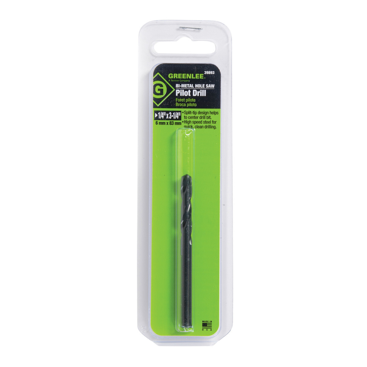 Holesaw Pilot Drill Bit 1/4" x 3-1/4".  Pilot Drills Have Unique Split-Point Tip Design