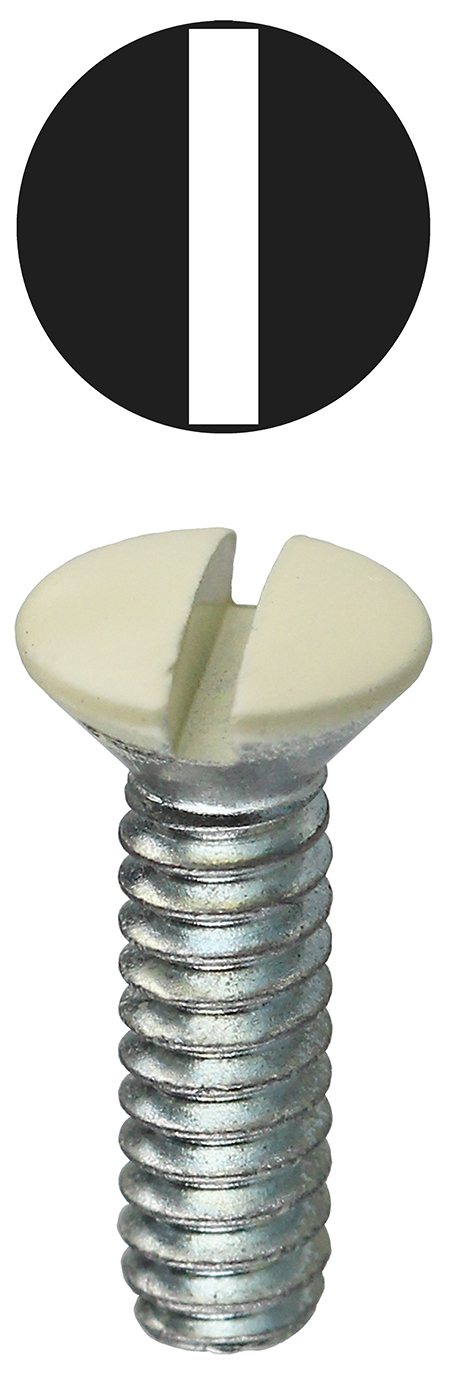 Oval Head Wall Plate Screw, Steel material, 1/2 in. length, #6-32 thread size, Ivory head color, Painted finish, Slotted drive