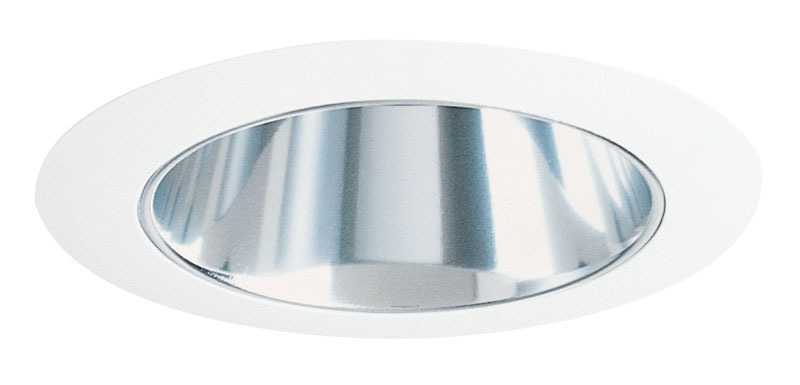 The 4-inch adjustable cone downlight trim is available with a clear alzak cone and white trim ring.