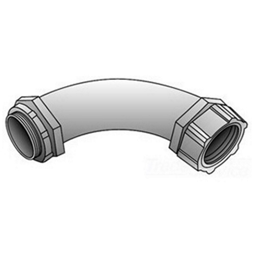 OZ-Gedney Type 4Q Liquid Tight 90 DEG Connector, Size: 2-1/2 IN, Connection: Tapered MNPT Hub, Malleable Iron Body And Nut, Steel Ferrule, Finish: Zinc Electroplated, NEMA Rating: NEMA 4, 4-1/8 IN Width, Dimension A: 7-1/2 IN, Dimension D: 7-1/8 I