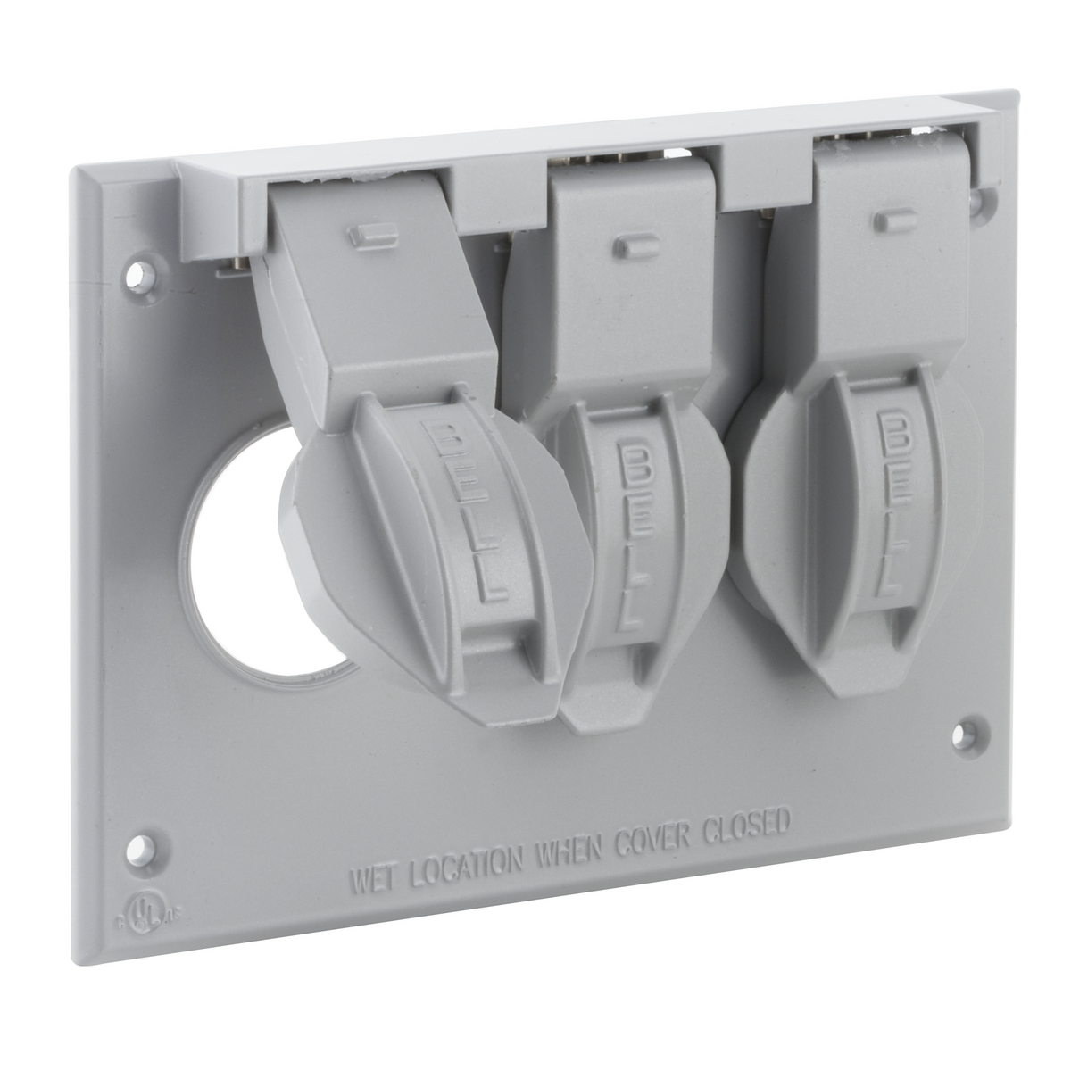 Three Gang Gray Box Mount Flip Cover, (3) Single 1.406 In. diameter