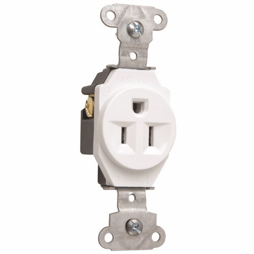 15amp 125volt, Heavy-Duty Spec Grade Single Receptacle, Side Wire, White