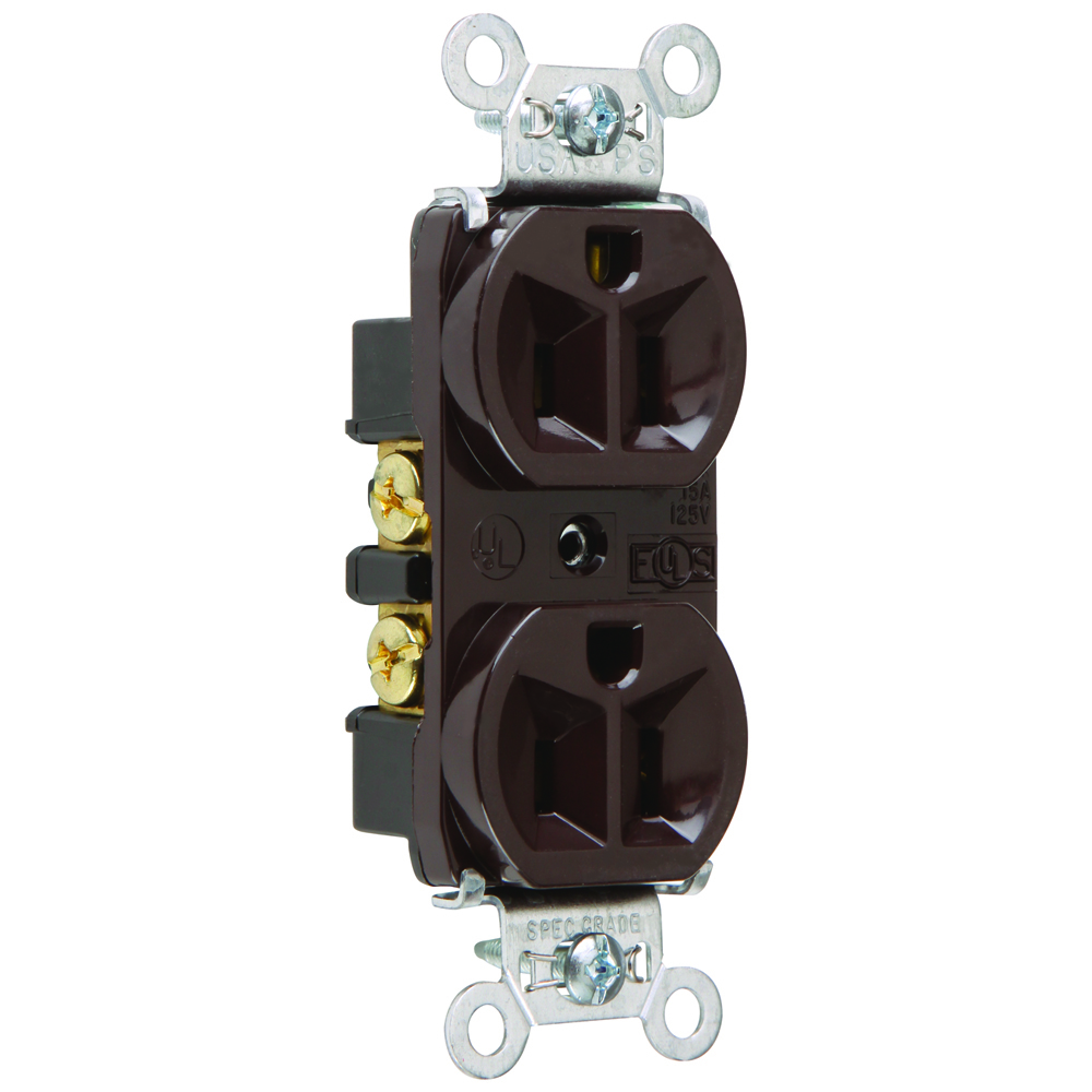 Hard Use Spec Grade Duplex Receptacle Back and, Side Wire 15amp 125volt Brown