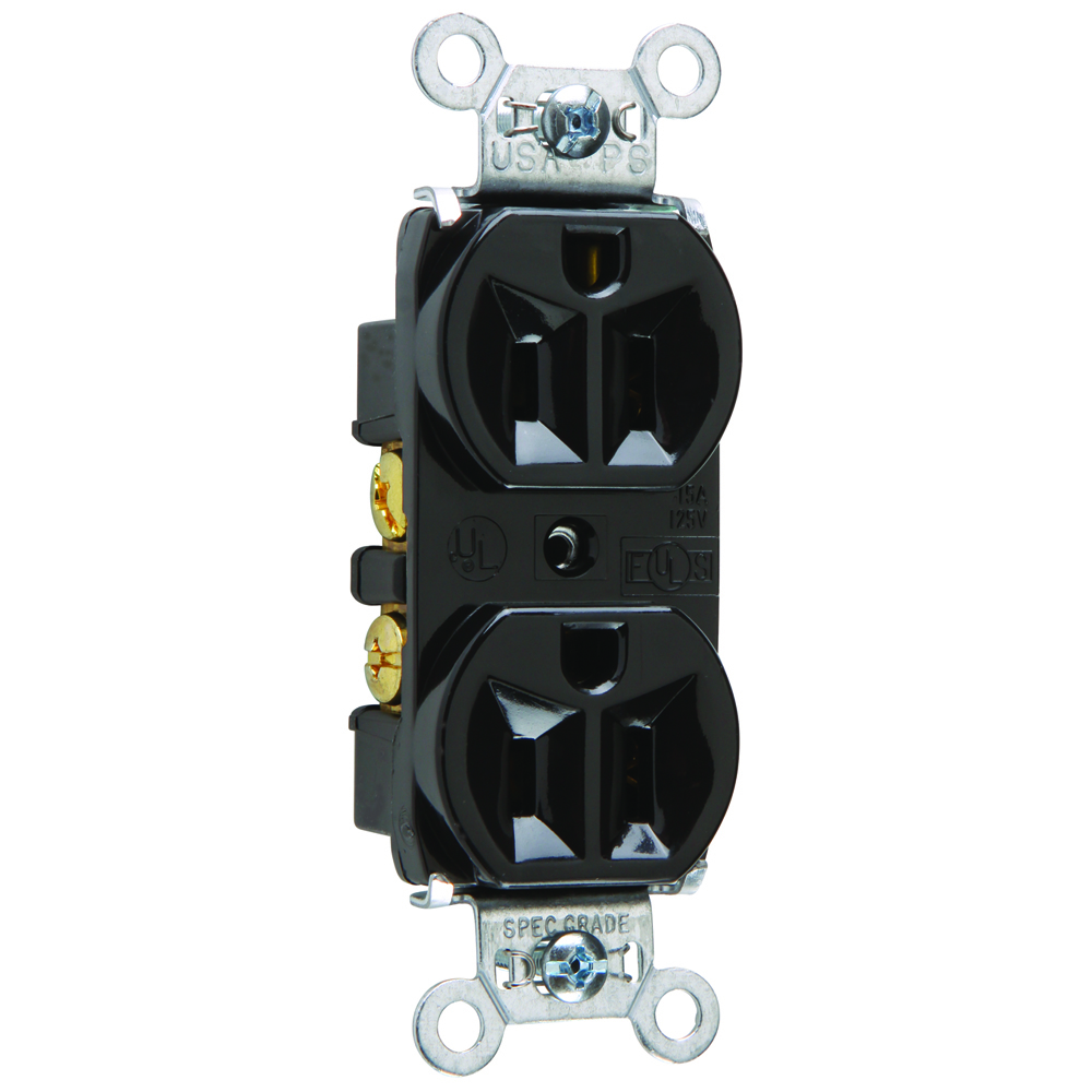Hard Use Spec Grade Duplex Receptacle Back and, Side Wire 15amp 125volt Black
