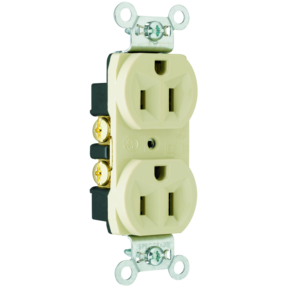 Hard Use Spec Grade Duplex Receptacle Back and, Side Wire 15amp 125volt Ivory