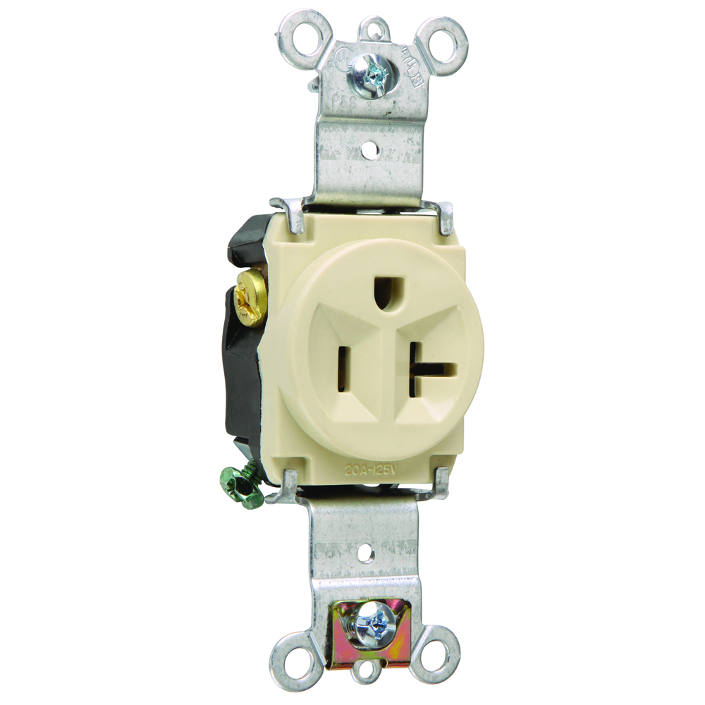 Heavy-Duty Spec Grade Single Receptacle Back and, Side Wire 20amp 125volt Ivory