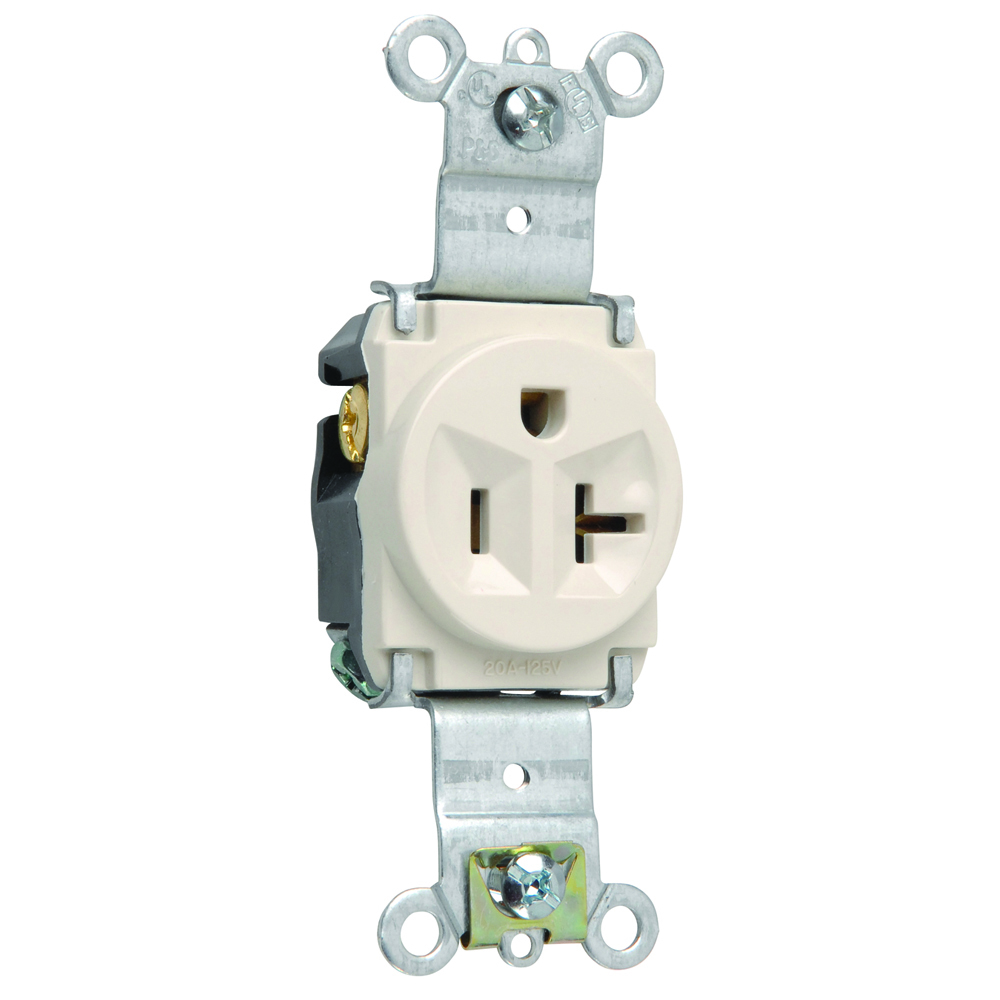 Heavy-Duty Spec Grade Single Receptacle, Back and, Side Wire, 20amp 125volt, Light Almond