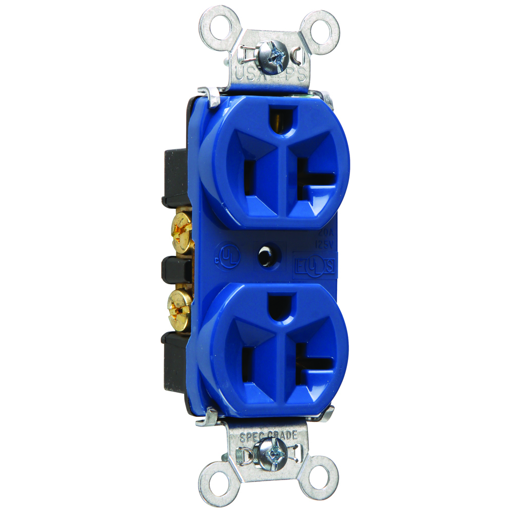 Hard Use Spec Grade Duplex Receptacle Back and, Side Wire 20amp 125volt Blue