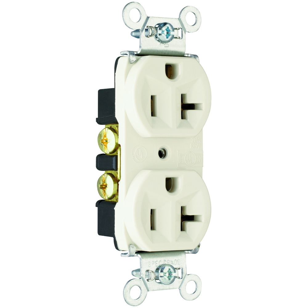 Hard Use Spec Grade Duplex Receptacle Back and, Side Wire 20amp 125volt Light Almond