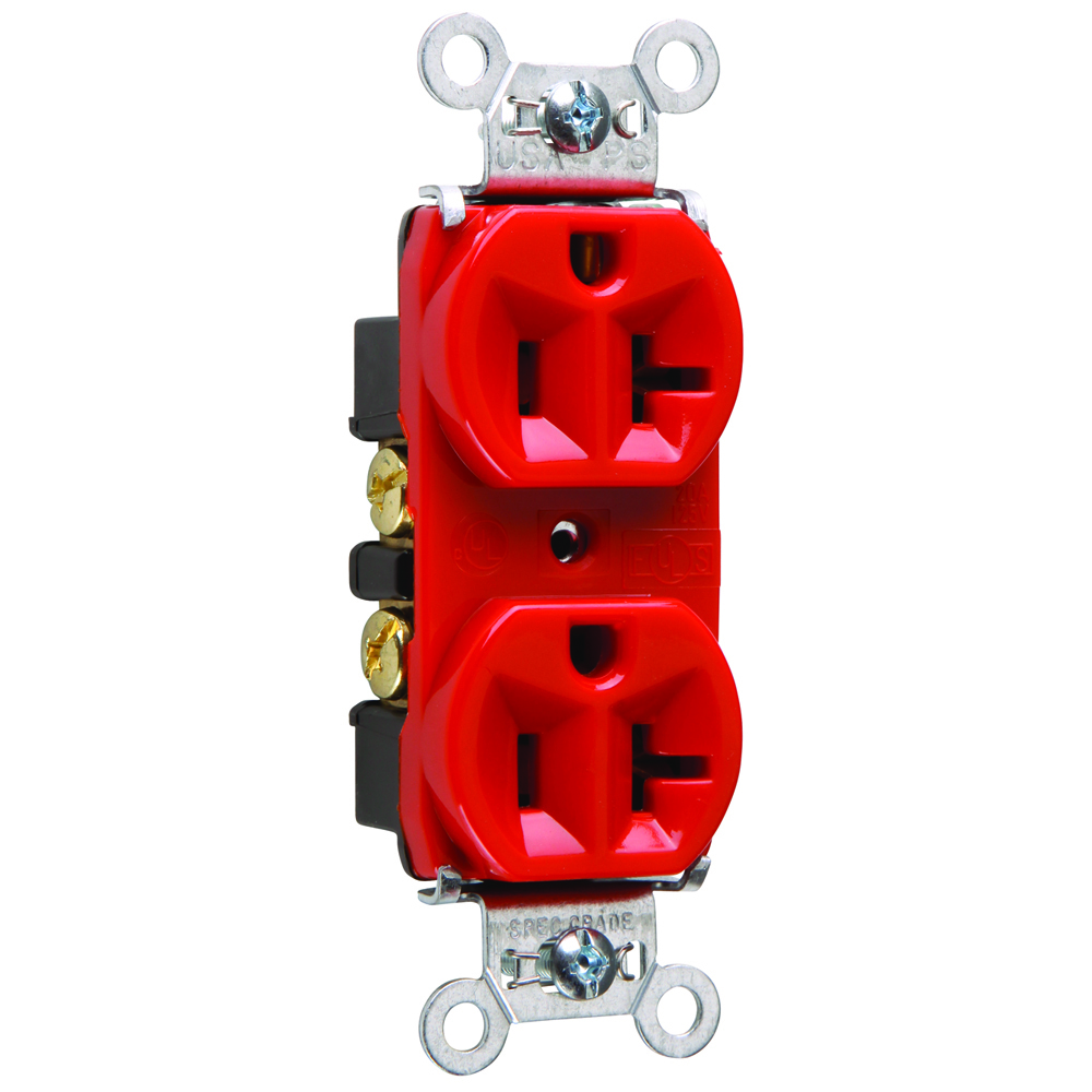 Hard Use Spec Grade Duplex Receptacle Back and, Side Wire 20amp 125volt Red