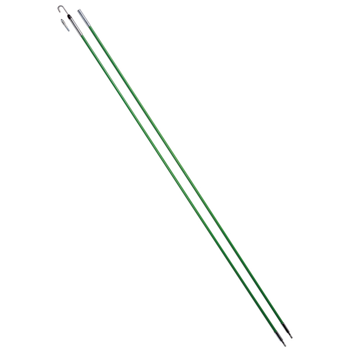 Highly visible green color rods can be easily threaded together and seen when working above ceilings, down walls, or under raised floors.  1/4 IN (6.4 mm) diameter fiberglass adds rigidity when connecting multiple sections.  200 lbs. (0.9 kN) maximum pulling strength.  Two different threaded tips accommodate various bundles of wire or cable  Includes one 3 IN (0.9 mm) Glo Stix section for improved tip visibility.