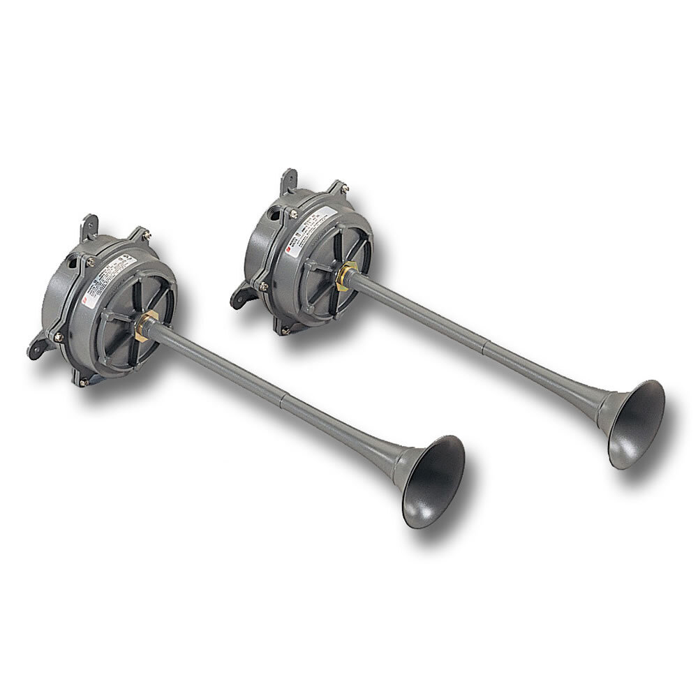 Resonating Horn, 120VAC - Available in 24VAC and 120VAC.  Produces 105 dBa at 10 feet (115 dBa at 1m). Indoor/outdoor use. Corrosion resistant cast aluminum housing and spun brass projector. Weatherproof, water- and dust-tight. Swivel bracket included. Type 3R enclosure. Model 55 (120VAC) is UL Listed and CSA Certified.