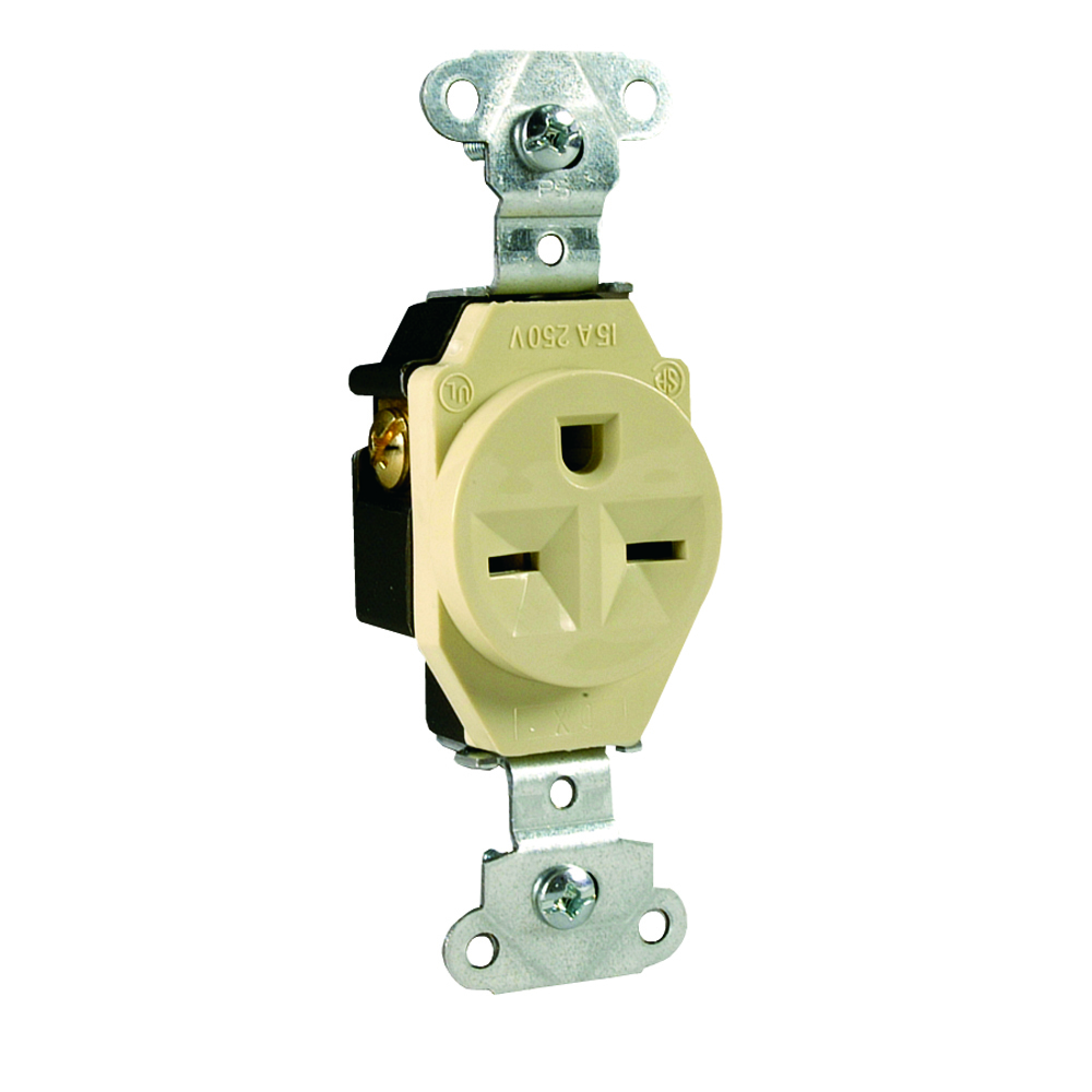 Heavy-Duty Spec Grade Single Receptacle Side Wire 15amp 250volt Ivory