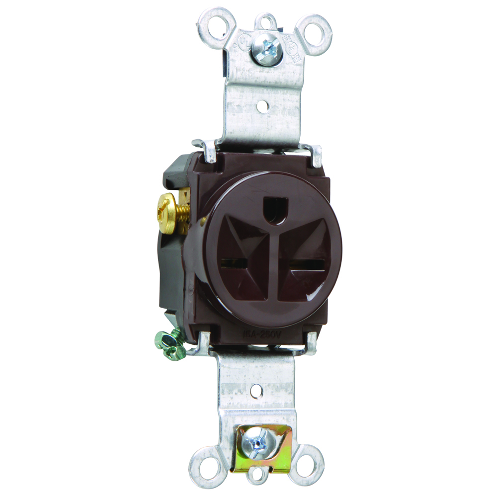 Heavy-Duty Spec Grade Single Receptacle Back and, Side Wire 15amp 250volt Brown