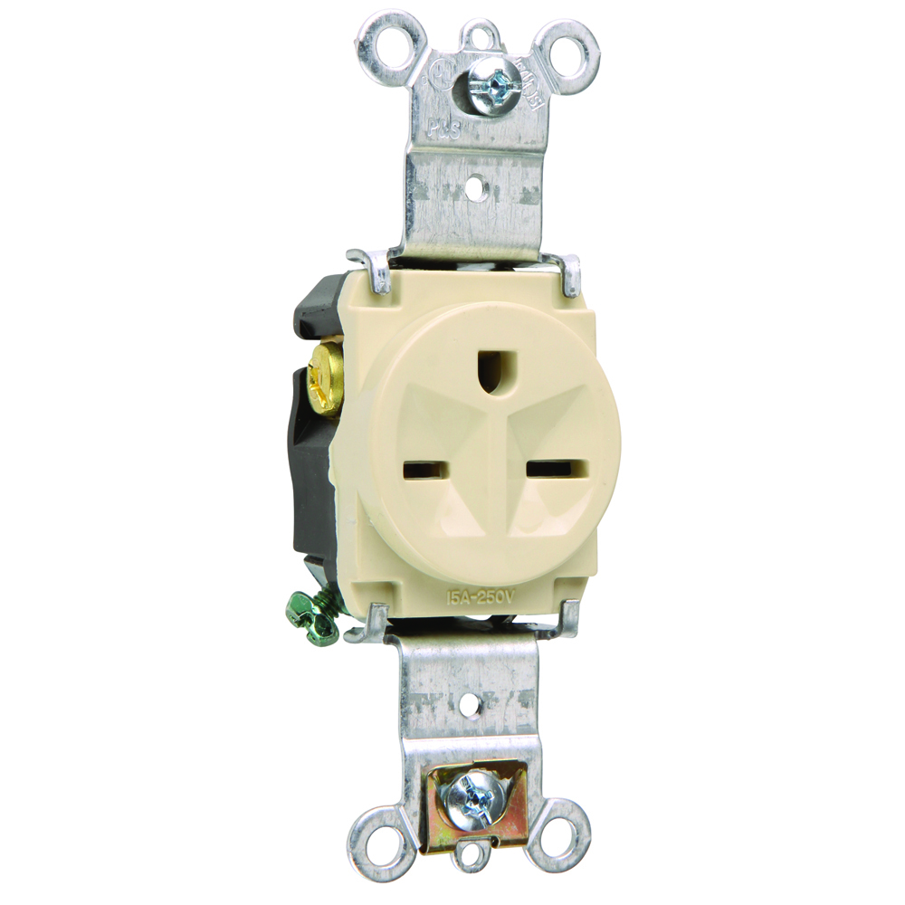 Heavy-Duty Spec Grade Single Receptacle Back and, Side Wire 15amp 250volt Ivory