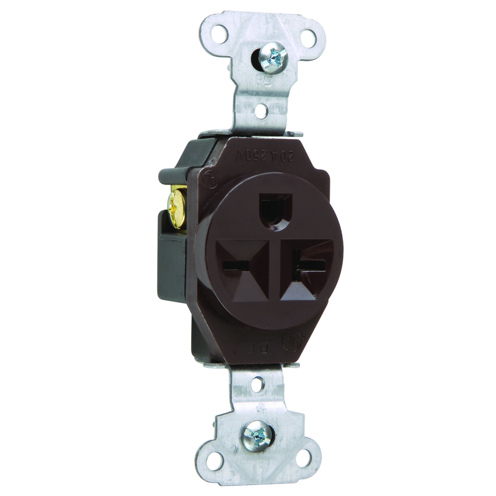 Heavy-Duty Spec Grade Single Receptacle, Side Wire 20amp 250volt, Brown
