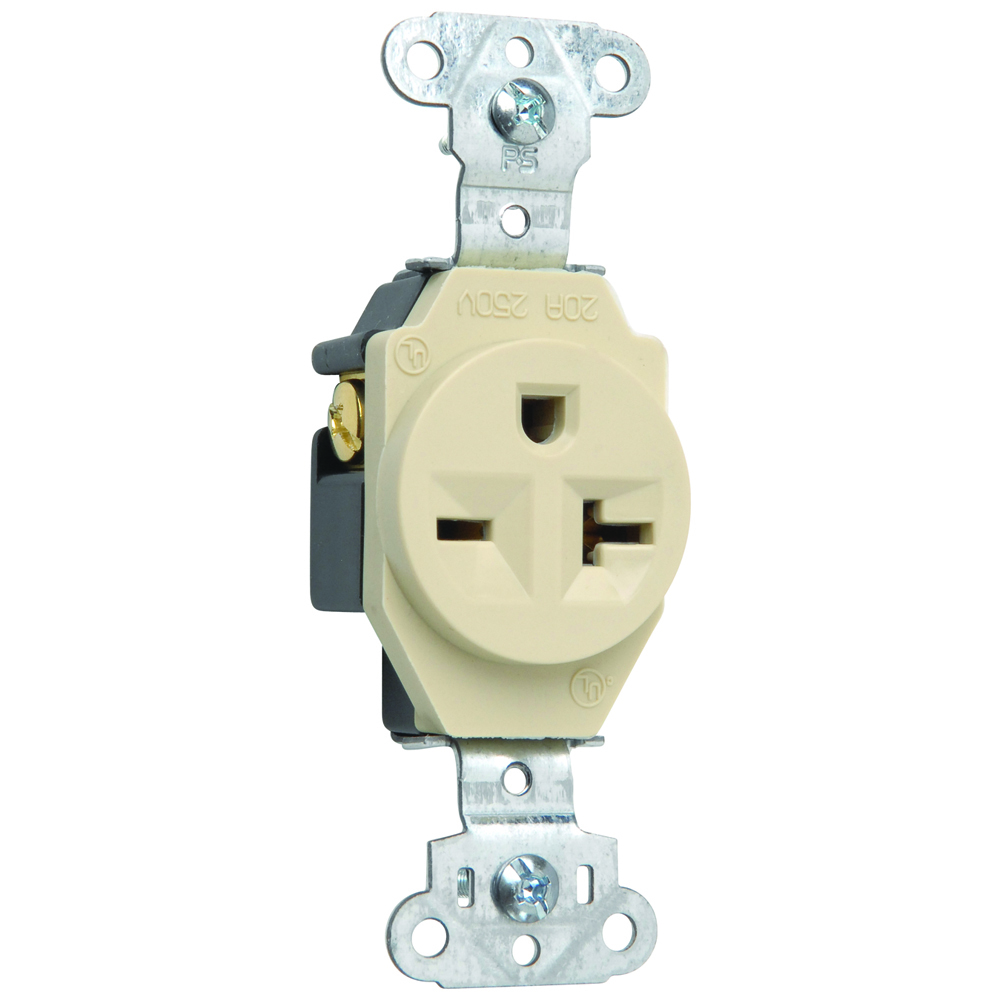 Heavy-Duty Spec Grade Single Receptacle, Side Wire 20amp 250volt, Ivory