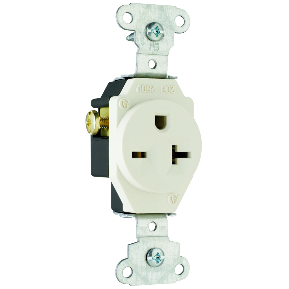 Heavy-Duty Spec Grade Single Receptacle, Side Wire 20amp 250volt, Light Almond