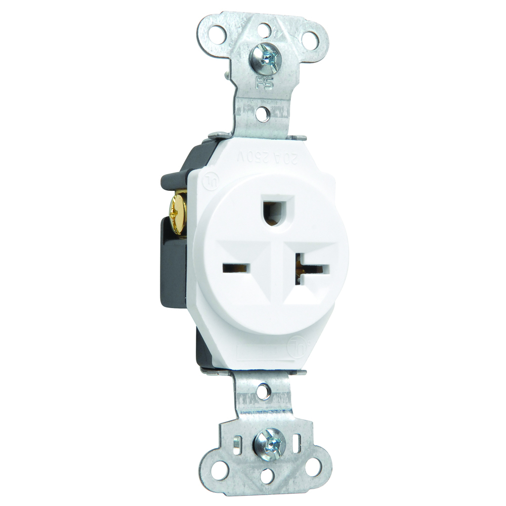 Heavy-Duty Spec Grade Single Receptacle, Side Wire 20amp 250volt, White