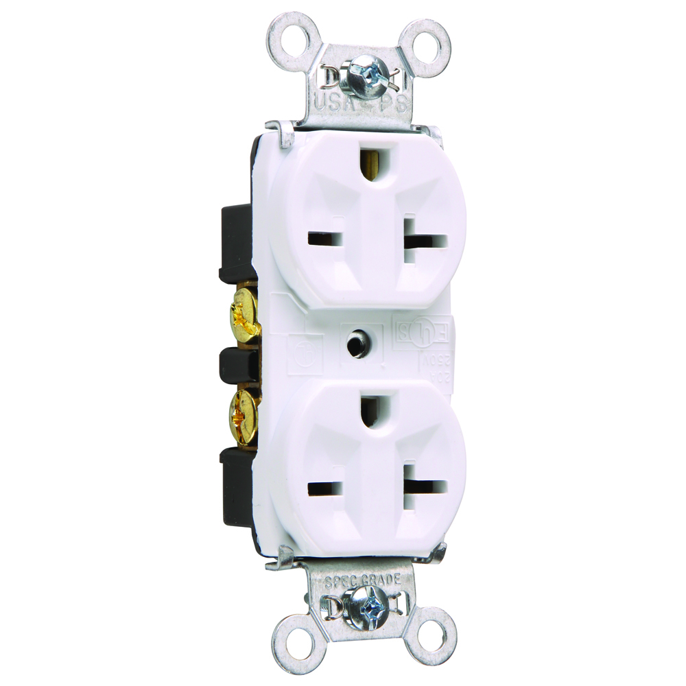 Heavy-Duty Spec Grade Duplex Receptacle Back and, Side Wire 20amp 250volt White
